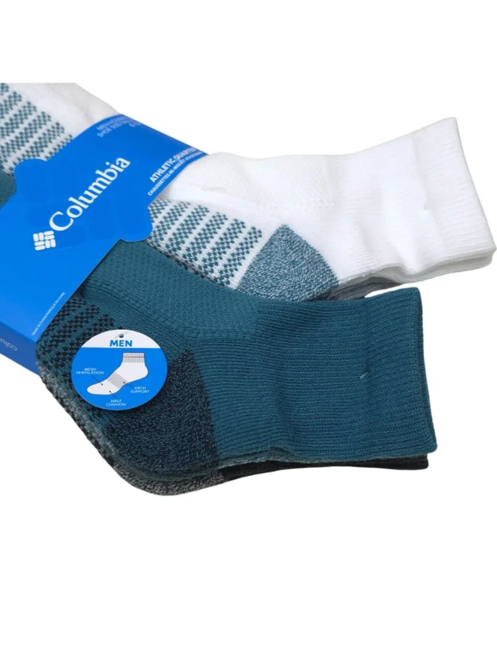 Columbia Mens Athletic Quarter Socks 6-Pack Arch Support & Mesh Ventilation